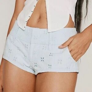 NEW UO Kimchi Blue Janey Eyelet Micro Mini Shorts Embroidered Blue NWOT - XS